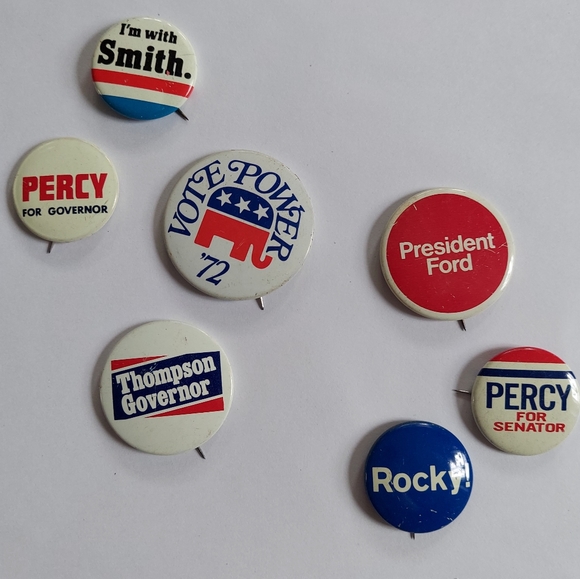 Vintage Jewelry - Vintage 70s Pins Pinback Buttons Illinois Republican Political Campaign